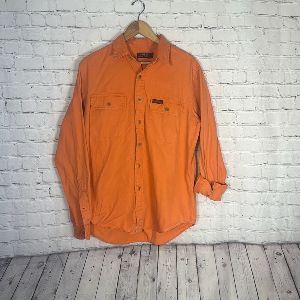 VTG Polo Ralph Lauren Shirt Mens Large Orange Type 1 Military‎ Utility Button Up